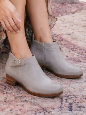 Dansko Darbie Anline Stone Grey Buckle Detail Ankle Shootie, Size 40,  US 9.5-10